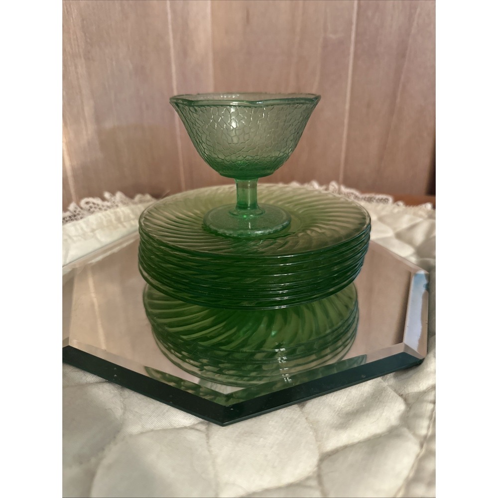 vintage footed sherbet cup made from‎ green crackle vaseline Uranium glass